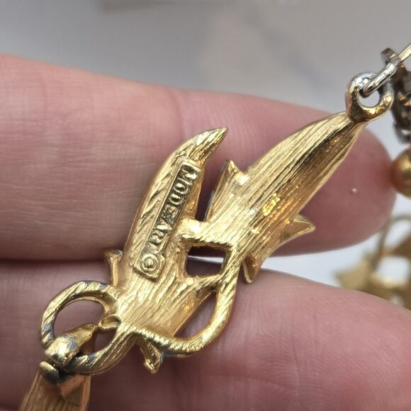 Vintage 1960's Signed Mode Art Light Blue Enamel Leaves Bracelet Necklace Set - Picture 5 of 6